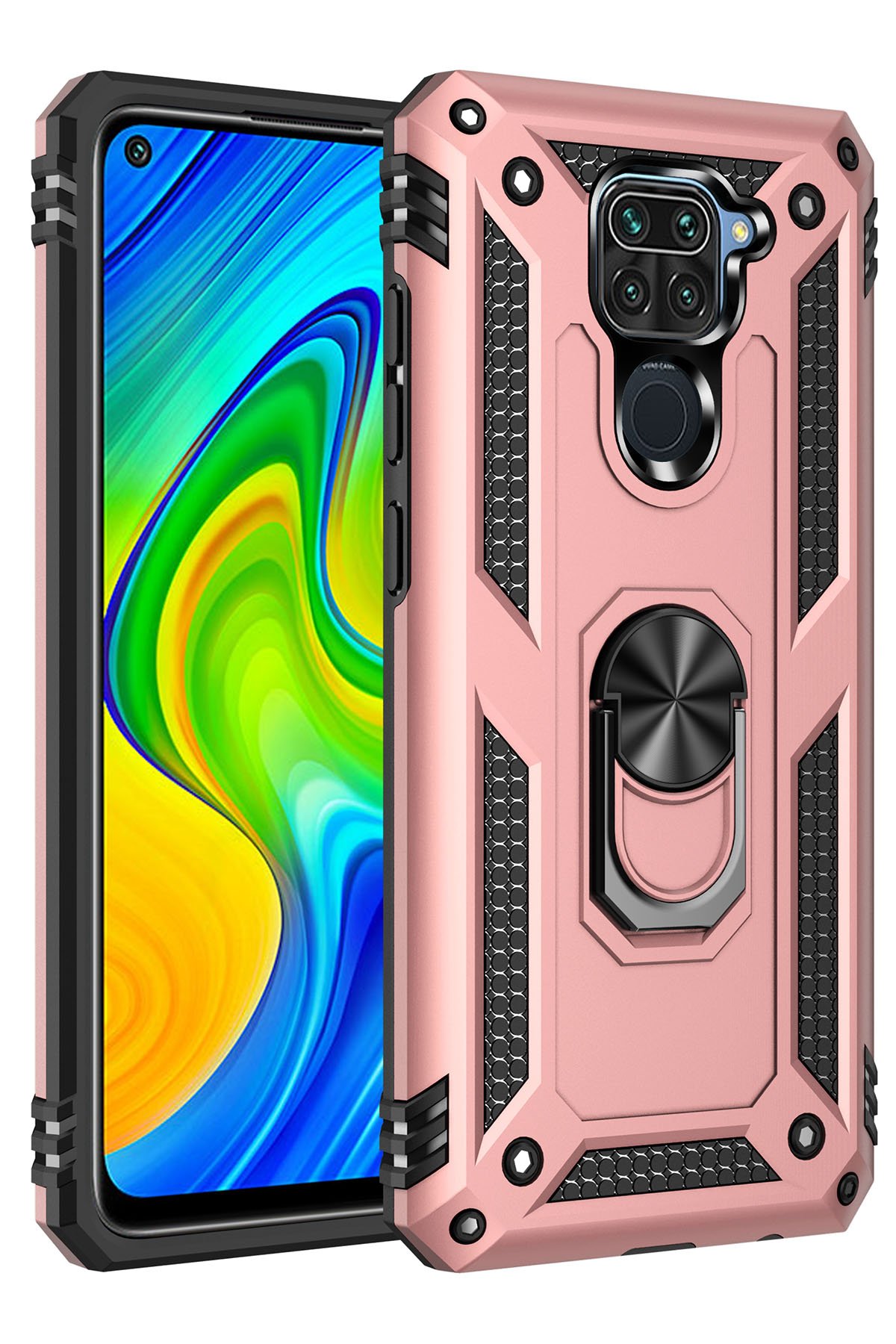 Redmi Note 9 Kılıf Sofya Yüzüklü Silikon Kapak - Rose