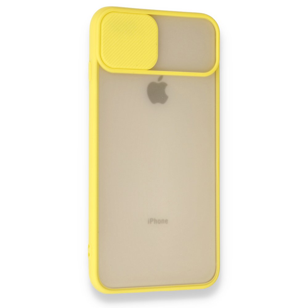 iPhone 8 Plus Kılıf Palm Buzlu Kamera Sürgülü Silikon - Sarı iPhone 8 Plus Kılıf Palm Buzlu Kamera Sürgülü Silikon - Sarı