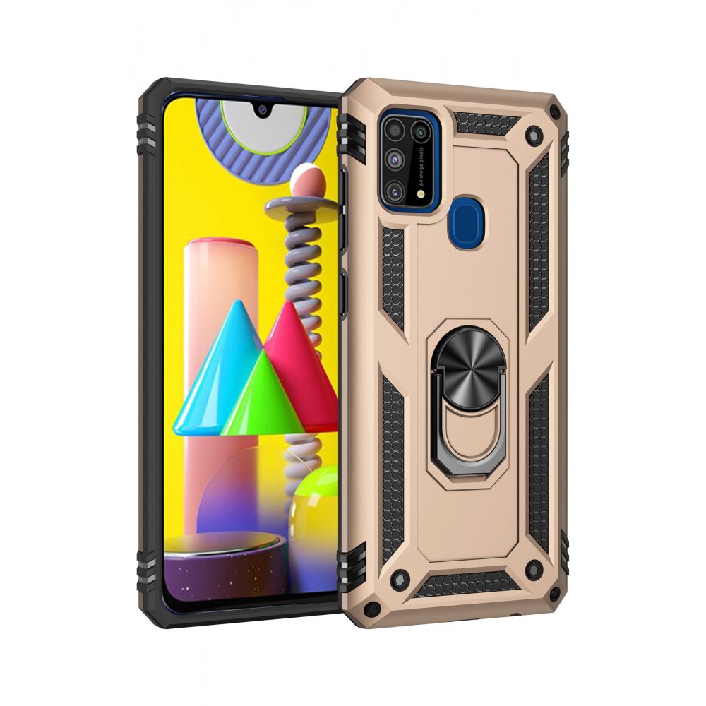  Samsung Galaxy M30S Kılıf Sofya Yüzüklü Silikon Kapak - Gold