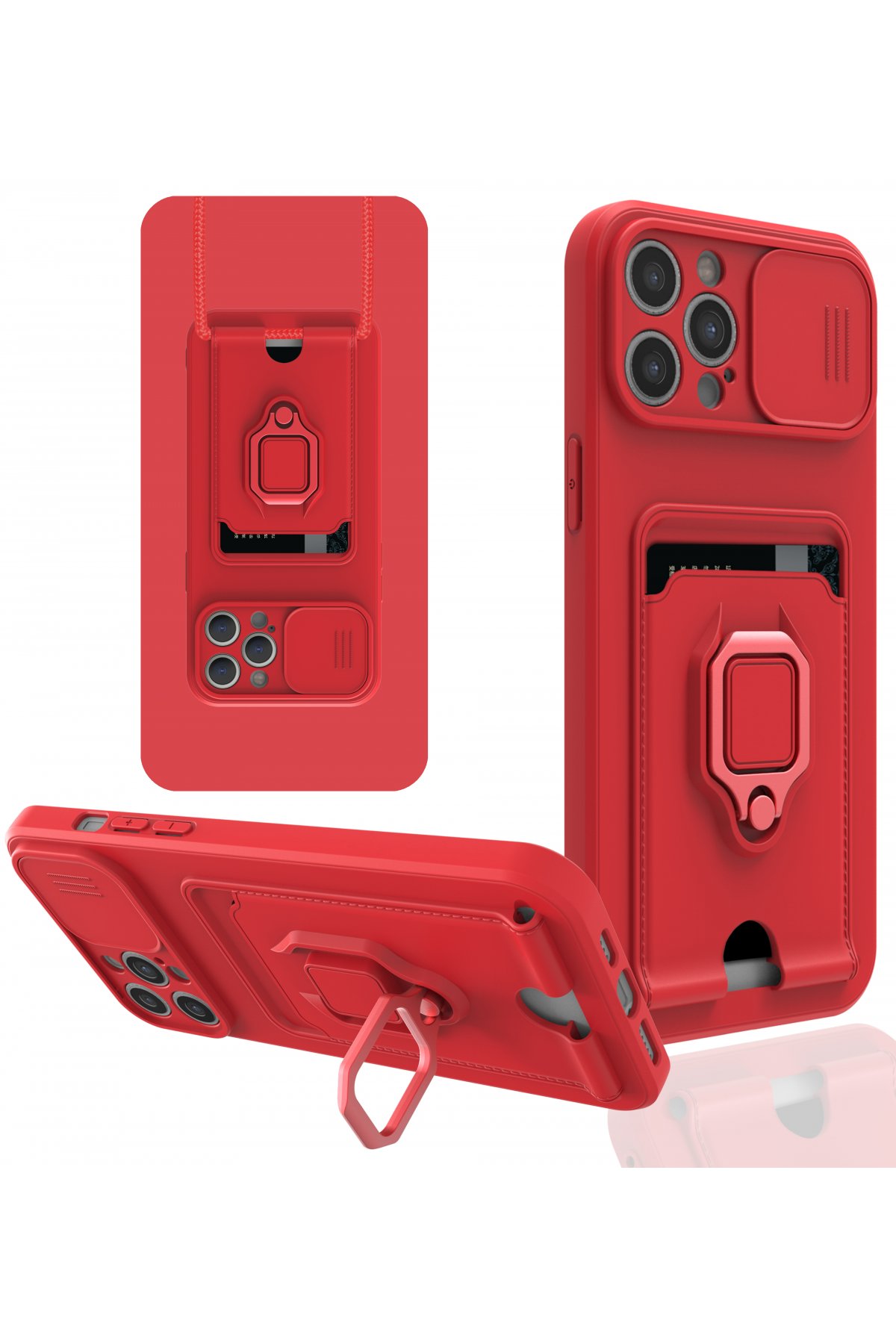  iPhone 12 Pro Kılıf Zuma Kartvizitli Yüzüklü Silikon - Kırmızı