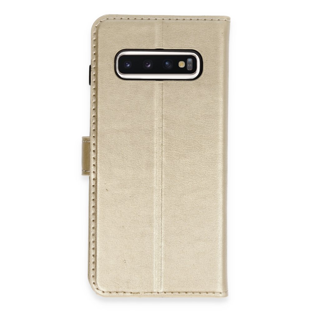  Samsung Galaxy S10 Plus Kılıf Trend S Plus Kapaklı Kılıf - Gold