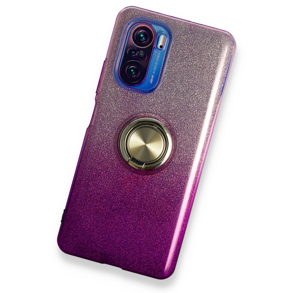 Redmi K40 Kılıf Simli Yüzüklü Silikon - Mor Redmi K40 Kılıf Simli Yüzüklü Silikon - Mor