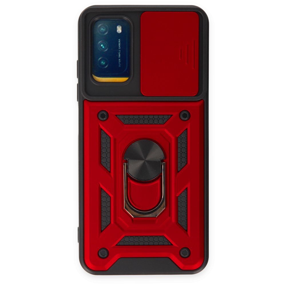  Xiaomi Pocophone M3 Kılıf Pars Lens Yüzüklü Silikon - Kırmızı