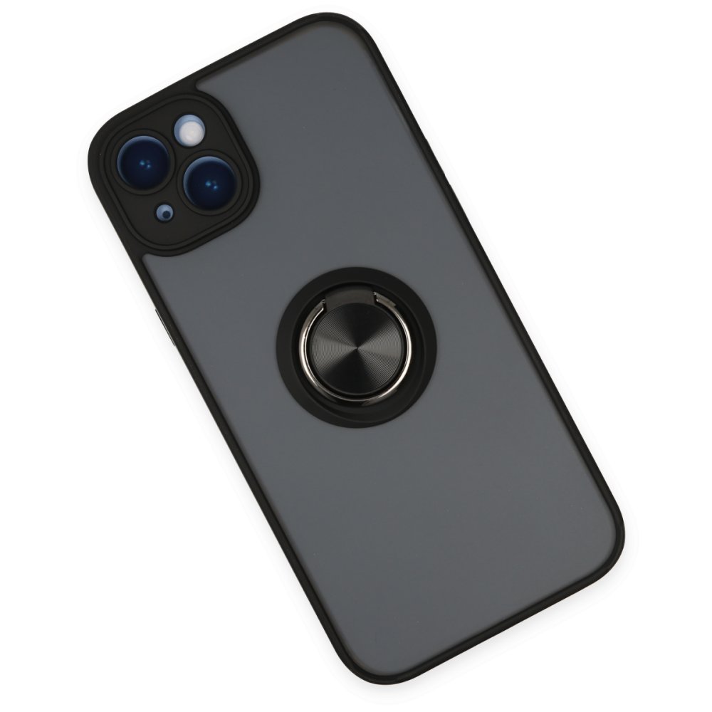  iPhone 14 Kılıf Montreal Yüzüklü Silikon Kapak - Siyah