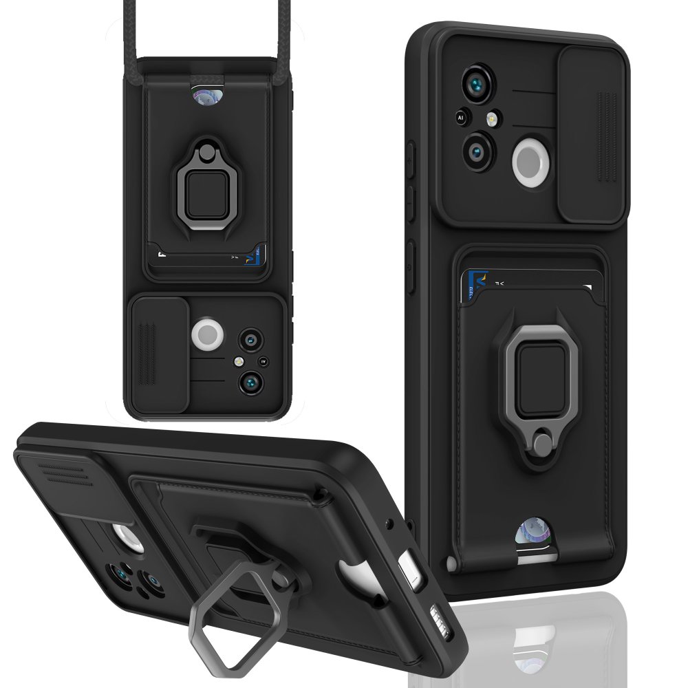 Redmi 12C Kılıf Zuma Kartvizitli Yüzüklü Silikon - Siyah