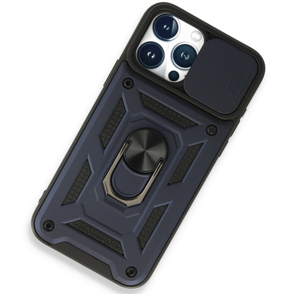  iPhone 15 Pro Max Kılıf Pars Lens Yüzüklü Silikon - Lacivert