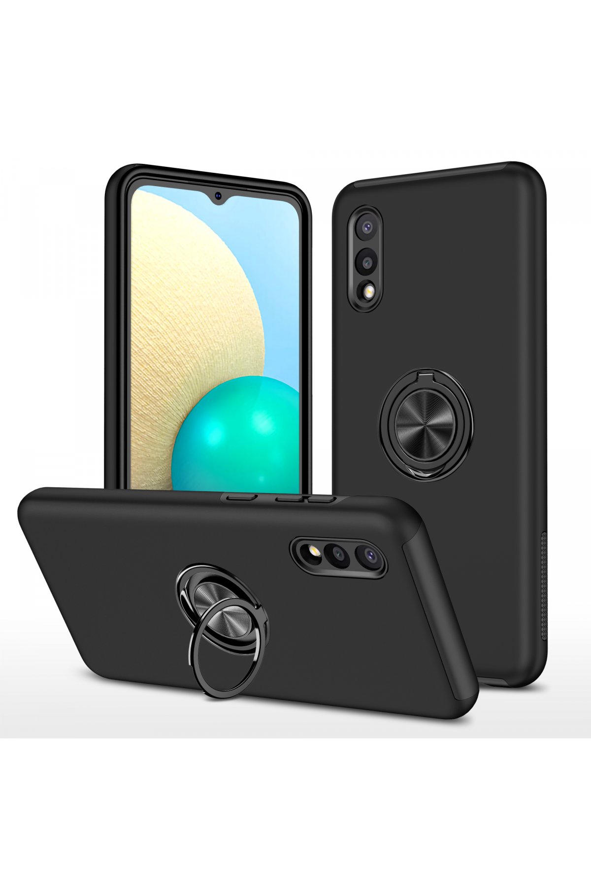  Samsung Galaxy A02 Kılıf Elit Yüzüklü Kapak - Siyah