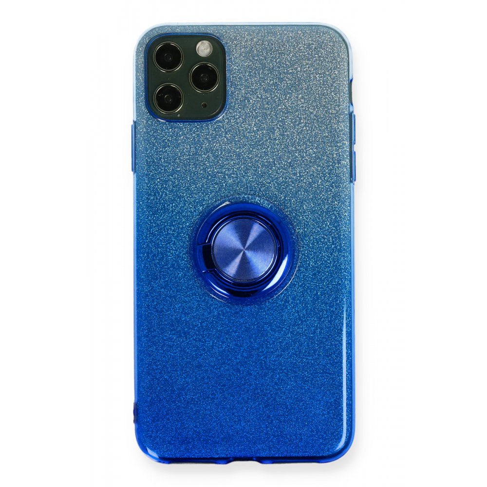  iPhone 11 Pro Max Kılıf Simli Yüzüklü Silikon - Mavi