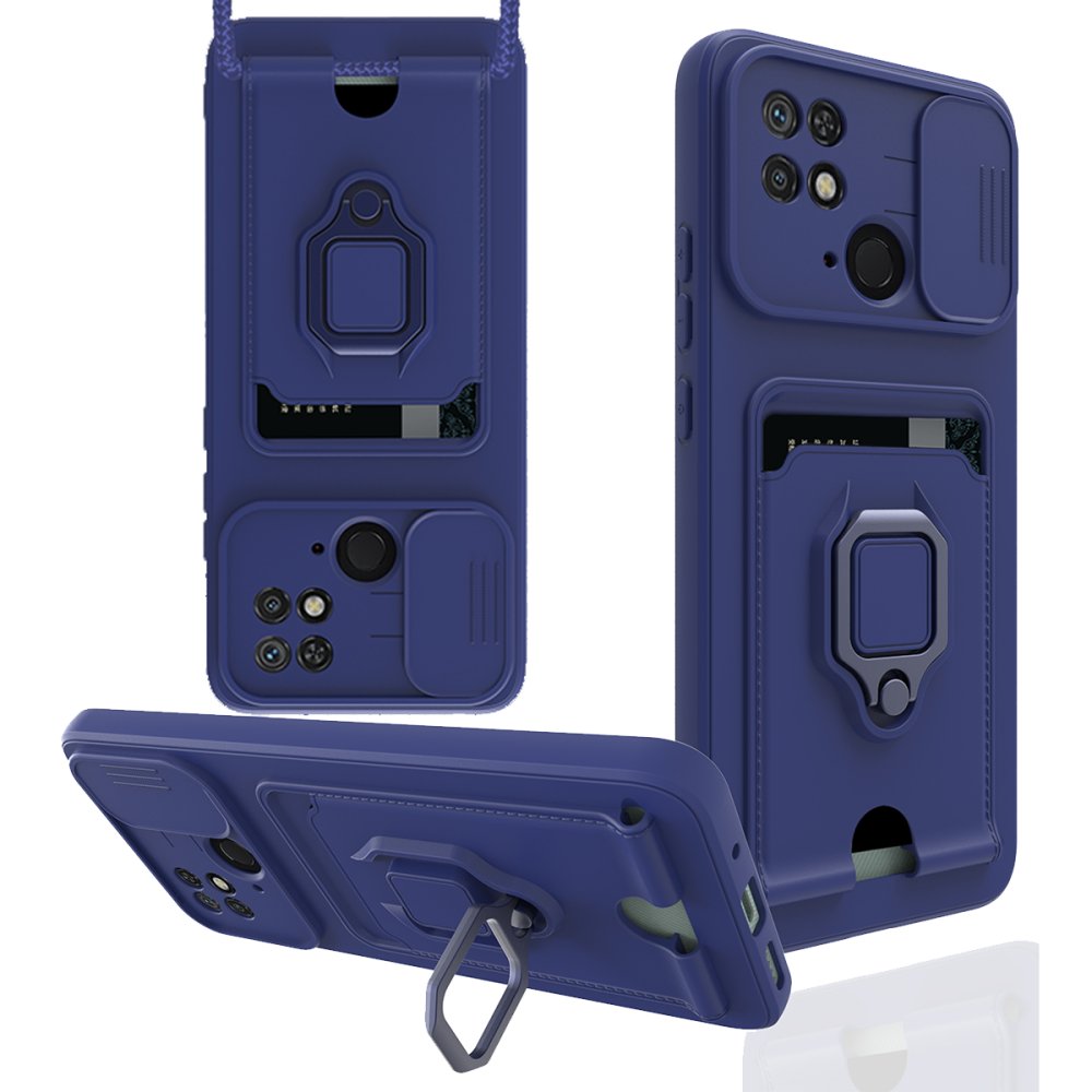 Redmi 10C Kılıf Zuma Kartvizitli Yüzüklü Silikon - Lacivert