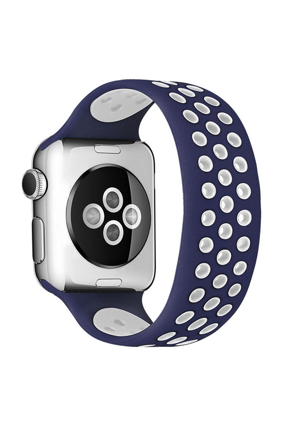 Apple Watch 38mm Ayarlı Delikli Silikon Kordon - Lacivert-Beyaz Apple Watch 38mm Ayarlı Delikli Silikon Kordon - Lacivert-Beyaz