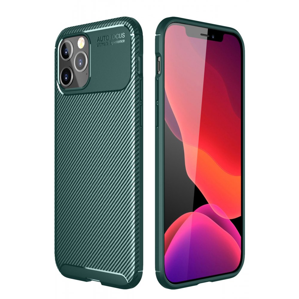 iPhone 12 Pro Max Kılıf Auto Focus Karbon Kapak - Yeşil iPhone 12 Pro Max Kılıf Auto Focus Karbon Kapak - Yeşil