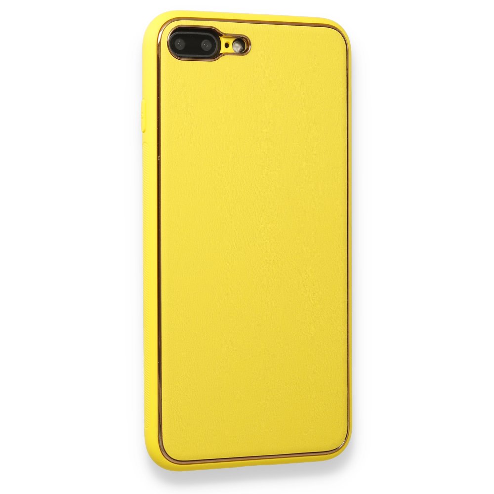 iPhone 8 Plus Kılıf Coco Deri Silikon Kapak - Sarı iPhone 8 Plus Kılıf Coco Deri Silikon Kapak - Sarı