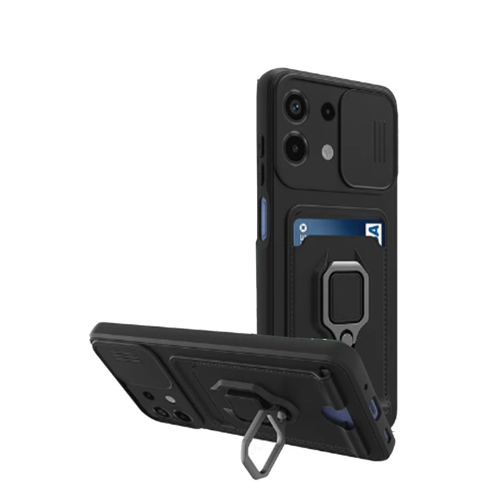 Redmi Note 13 4G Kılıf Zuma Kartvizitli Yüzüklü Silikon - Siyah