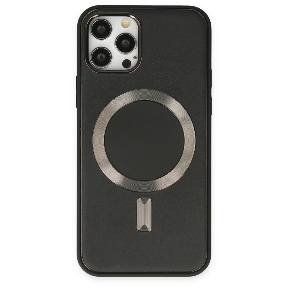  iPhone 12 Pro Kılıf Coco Deri Magneticsafe Silikon - Siyah