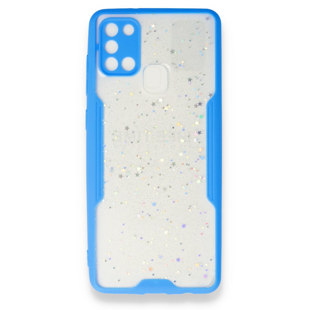  Samsung Galaxy A21S Kılıf Platin Simli Silikon - Mavi