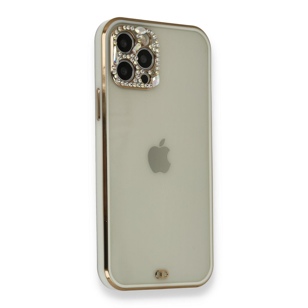  iPhone 12 Pro Kılıf Liva Taşlı Silikon - Beyaz