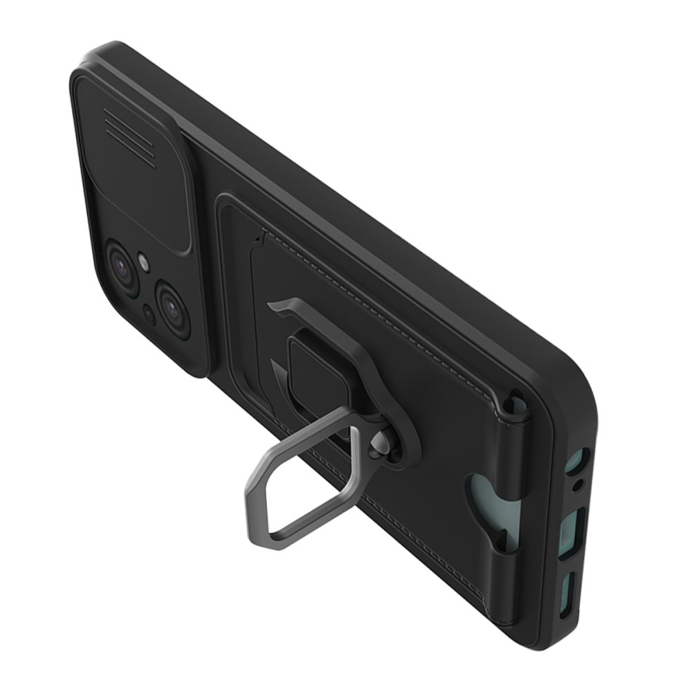  Xiaomi Poco M5 Kılıf Zuma Kartvizitli Yüzüklü Silikon - Siyah