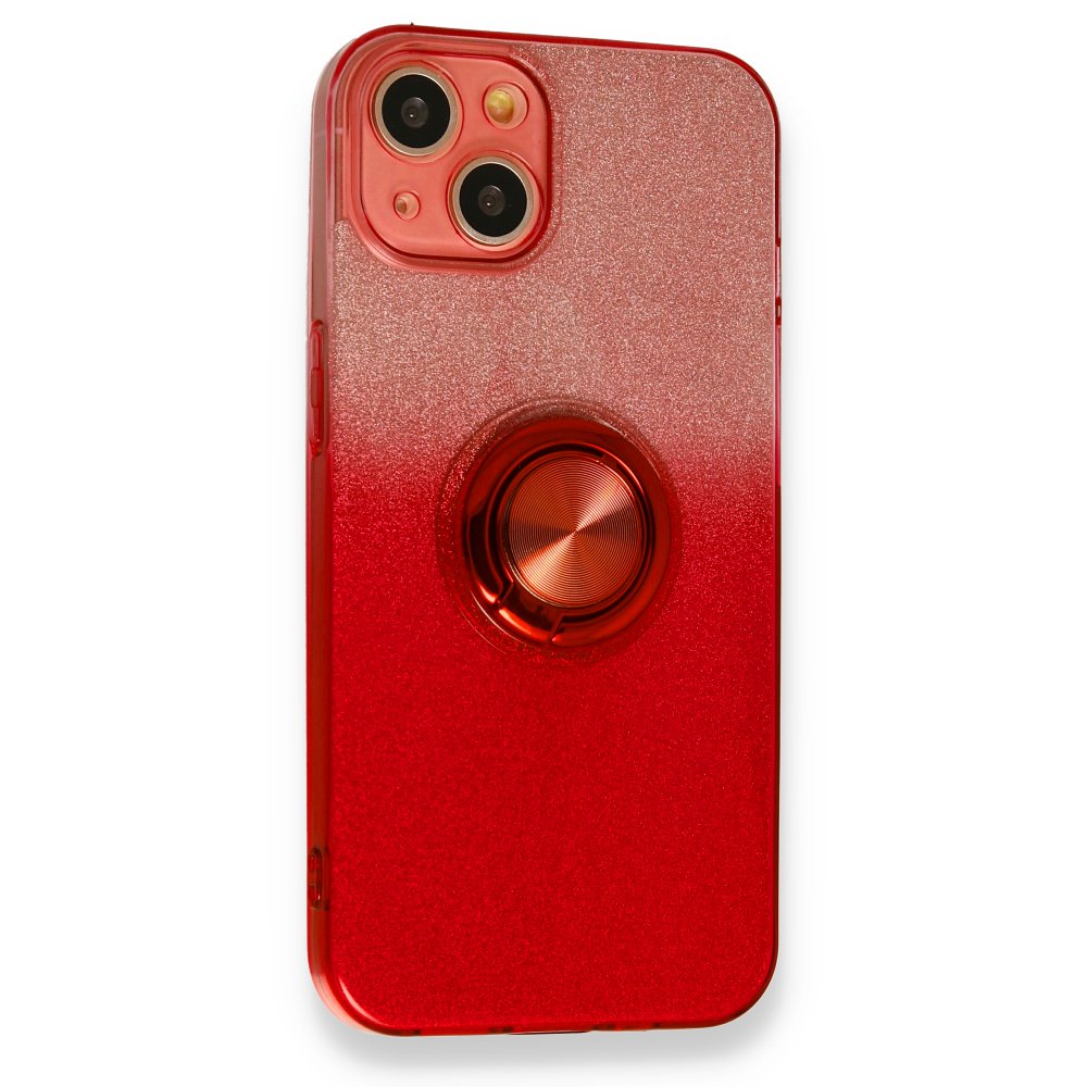  iPhone 13 Kılıf Simli Yüzüklü Silikon - Kırmızı