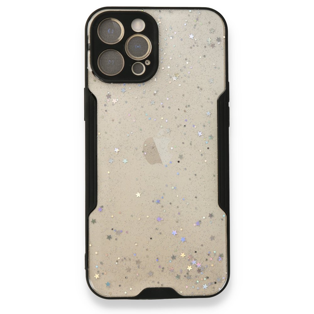  iPhone 12 Pro Max Kılıf Platin Simli Silikon - Siyah