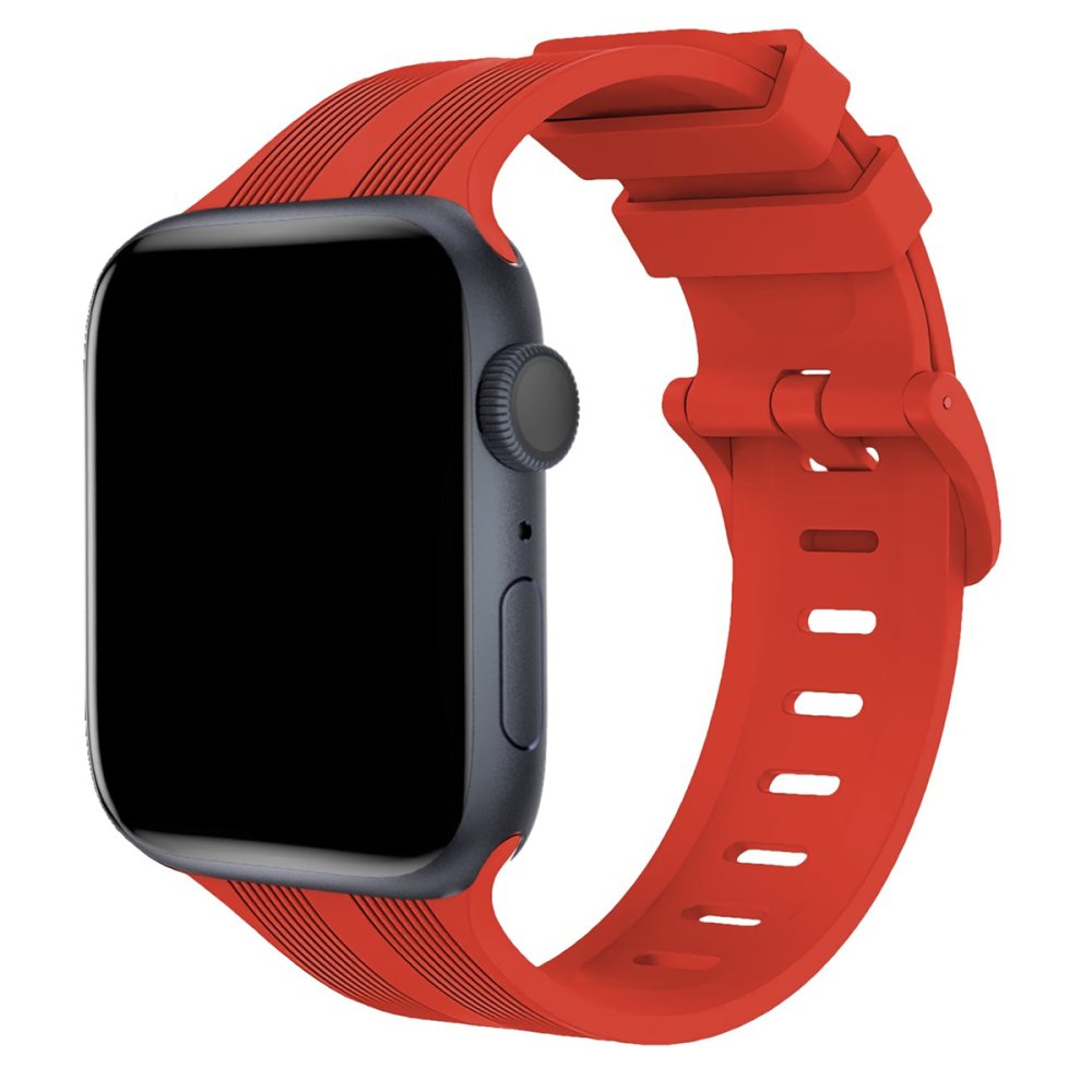  Apple Watch Ultra 49mm KR408 Çizgili Silikon Kordon - Kırmızı