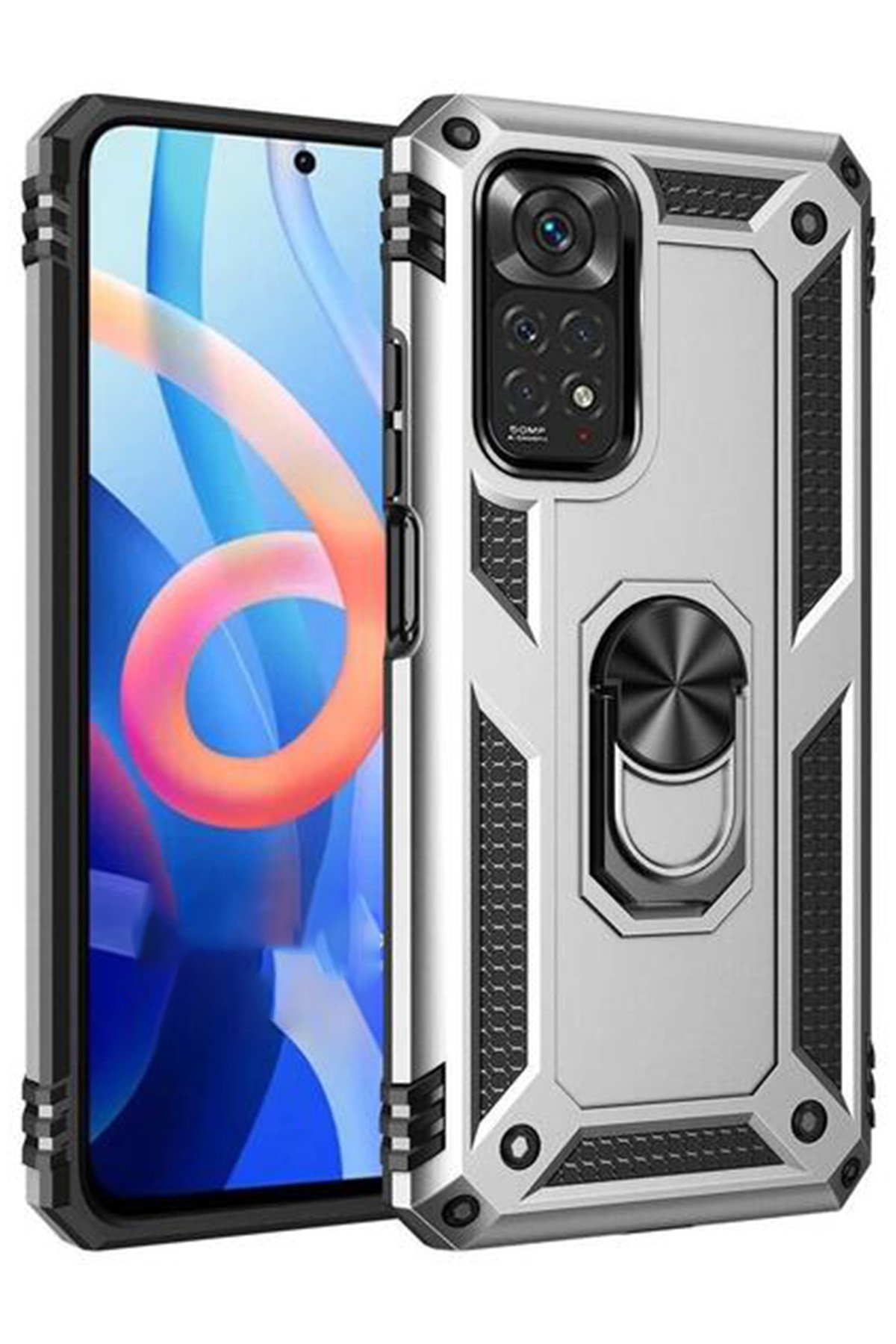 Redmi Note 11 Kılıf Sofya Yüzüklü Silikon Kapak - Gümüş Redmi Note 11 Kılıf Sofya Yüzüklü Silikon Kapak - Gümüş