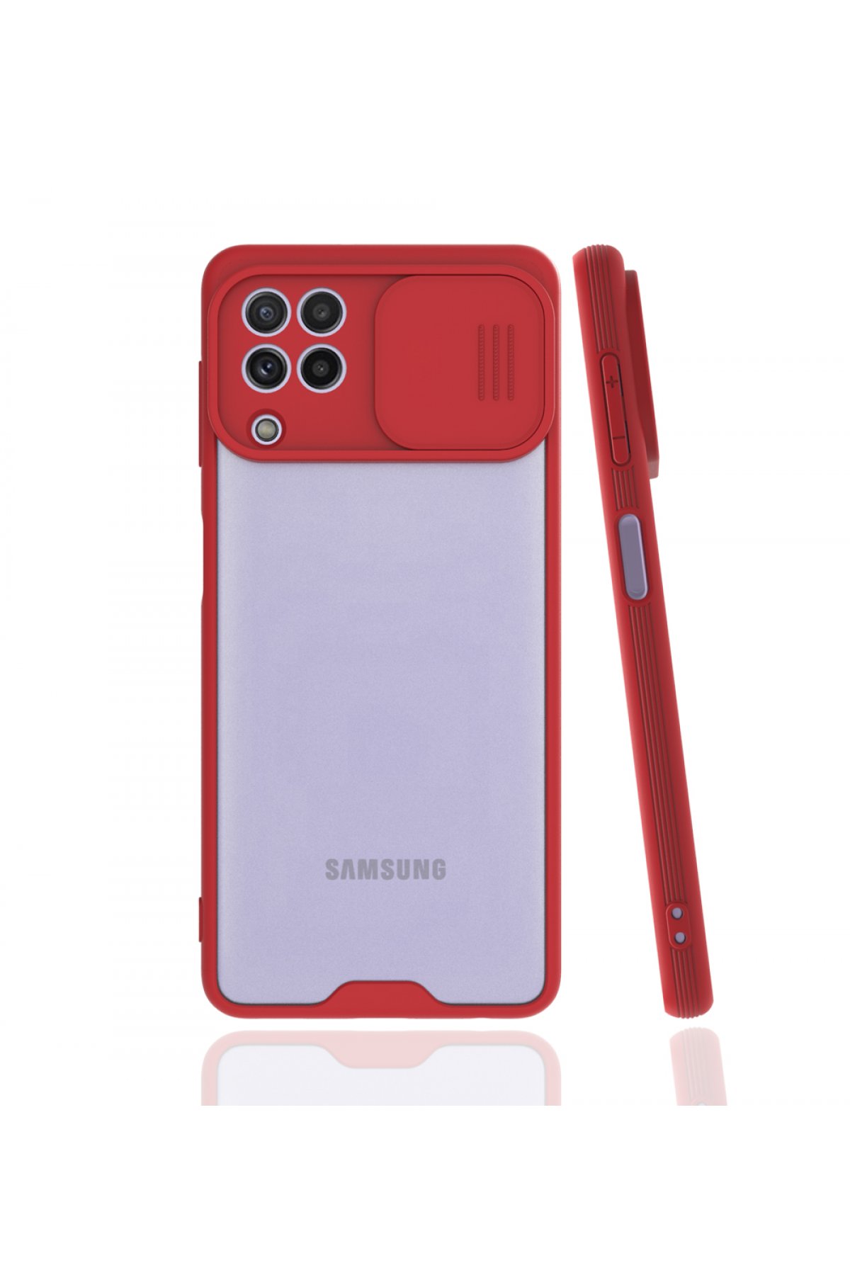  Samsung Galaxy M22 Kılıf Platin Kamera Koruma Silikon - Kırmızı