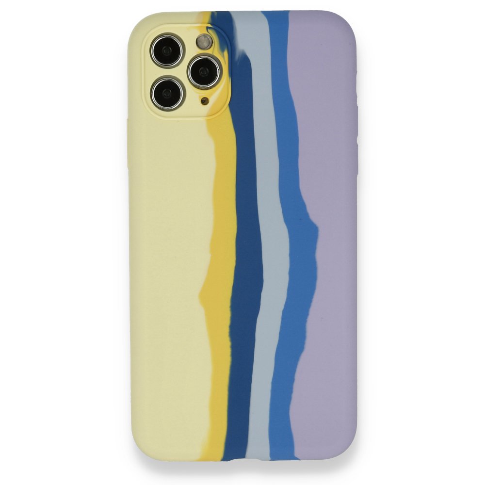  iPhone 11 Pro Kılıf Ebruli Lansman Silikon - Sarı-Lila