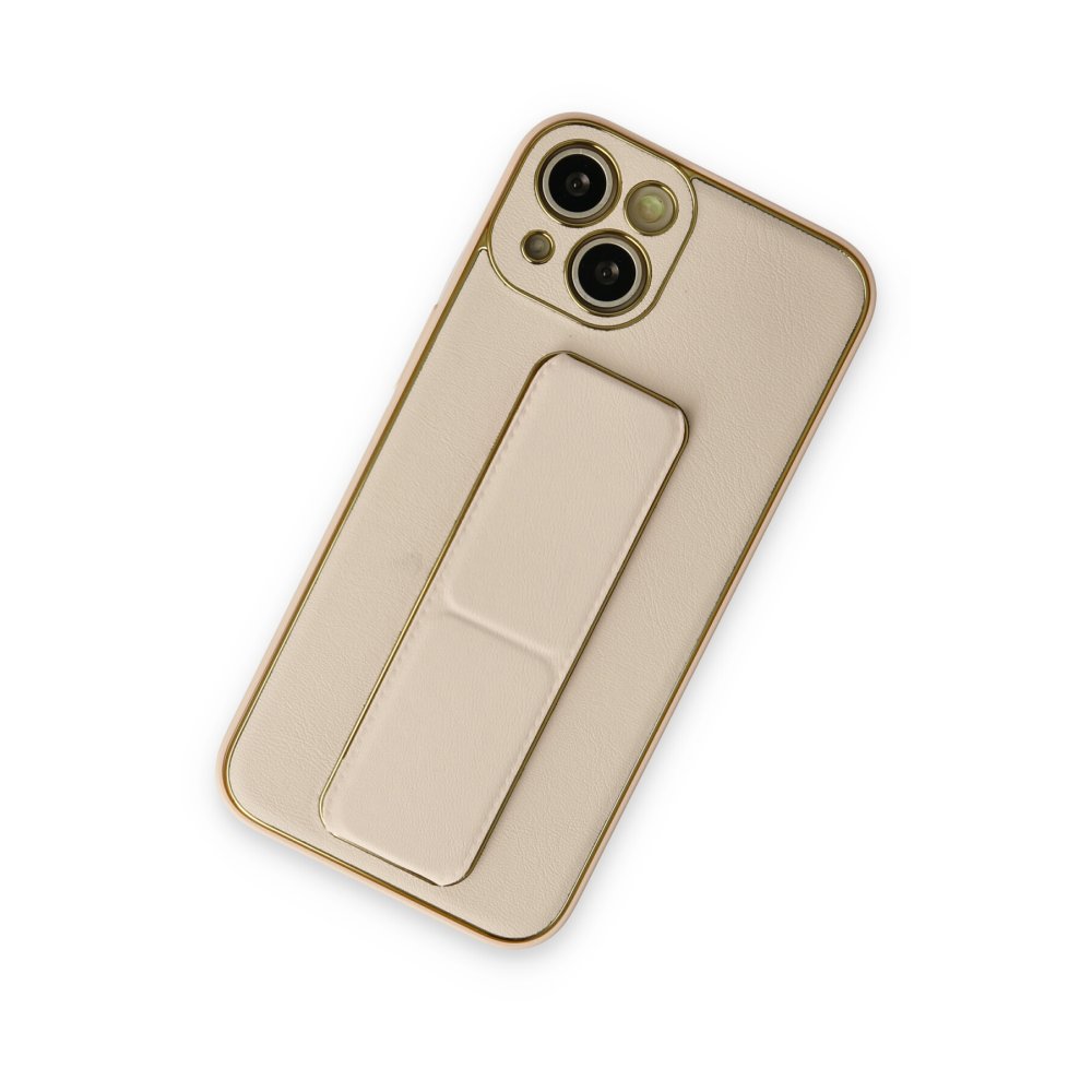  iPhone 14 Kılıf Coco Deri Standlı Kapak - Gold
