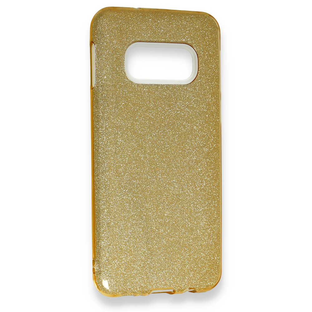  Samsung Galaxy S10E Kılıf Simli Katmanlı Silikon - Gold