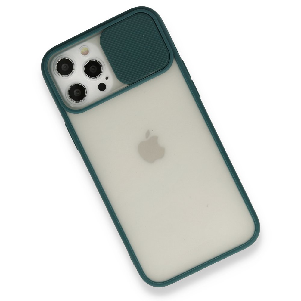  iPhone 12 Pro Max Kılıf Palm Buzlu Kamera Sürgülü Silikon - Yeşil