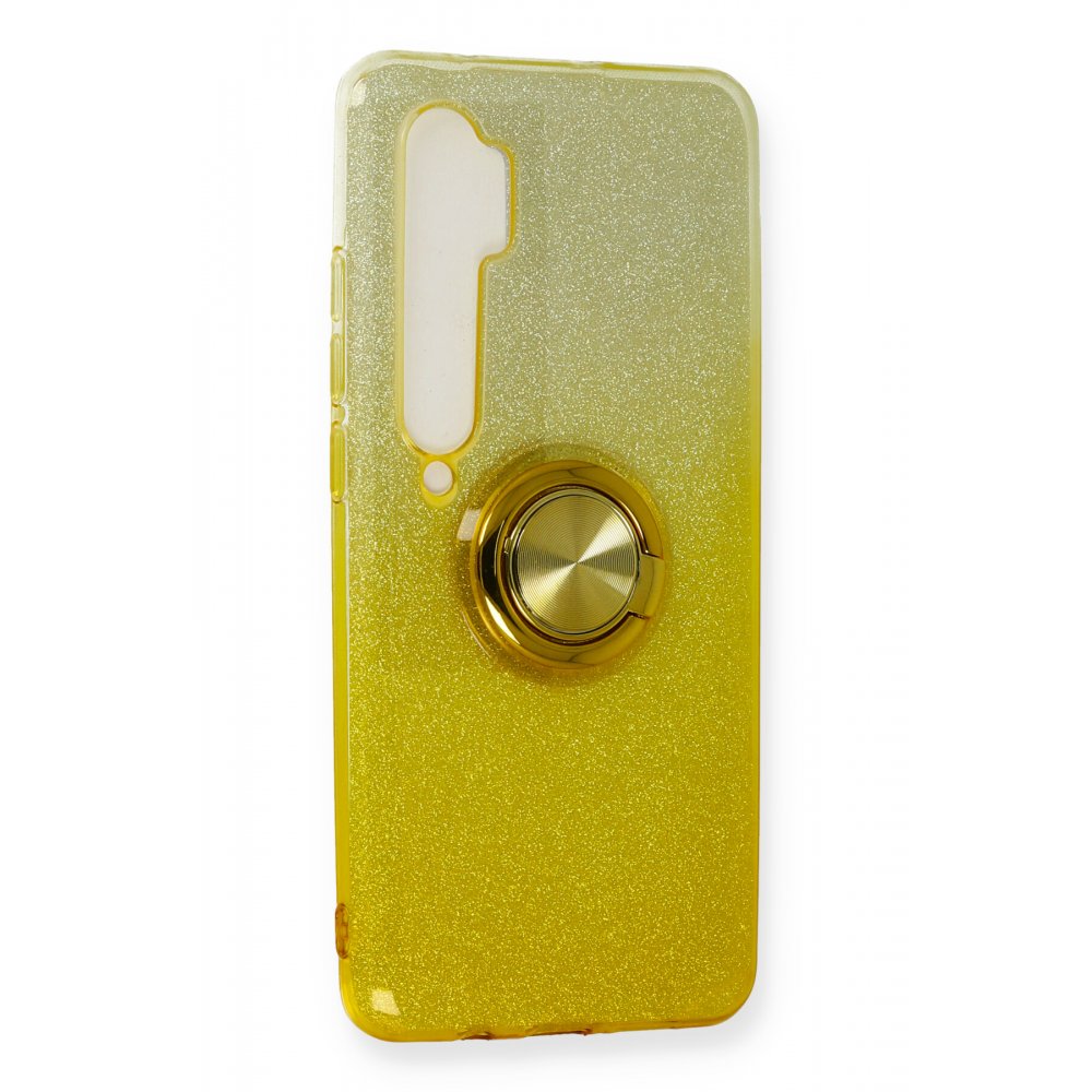  Xiaomi Mi Note 10 Lite Kılıf Simli Yüzüklü Silikon - Sarı