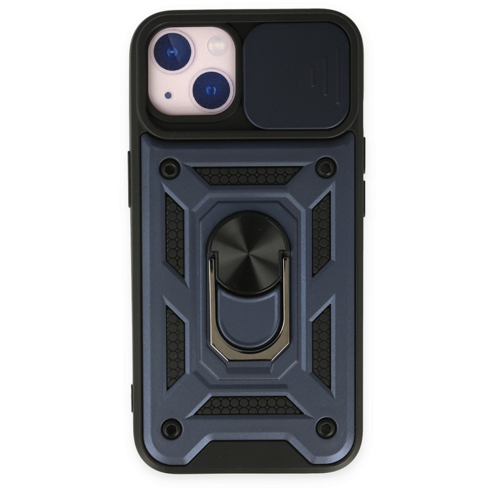  iPhone 14 Kılıf Pars Lens Yüzüklü Silikon - Lacivert