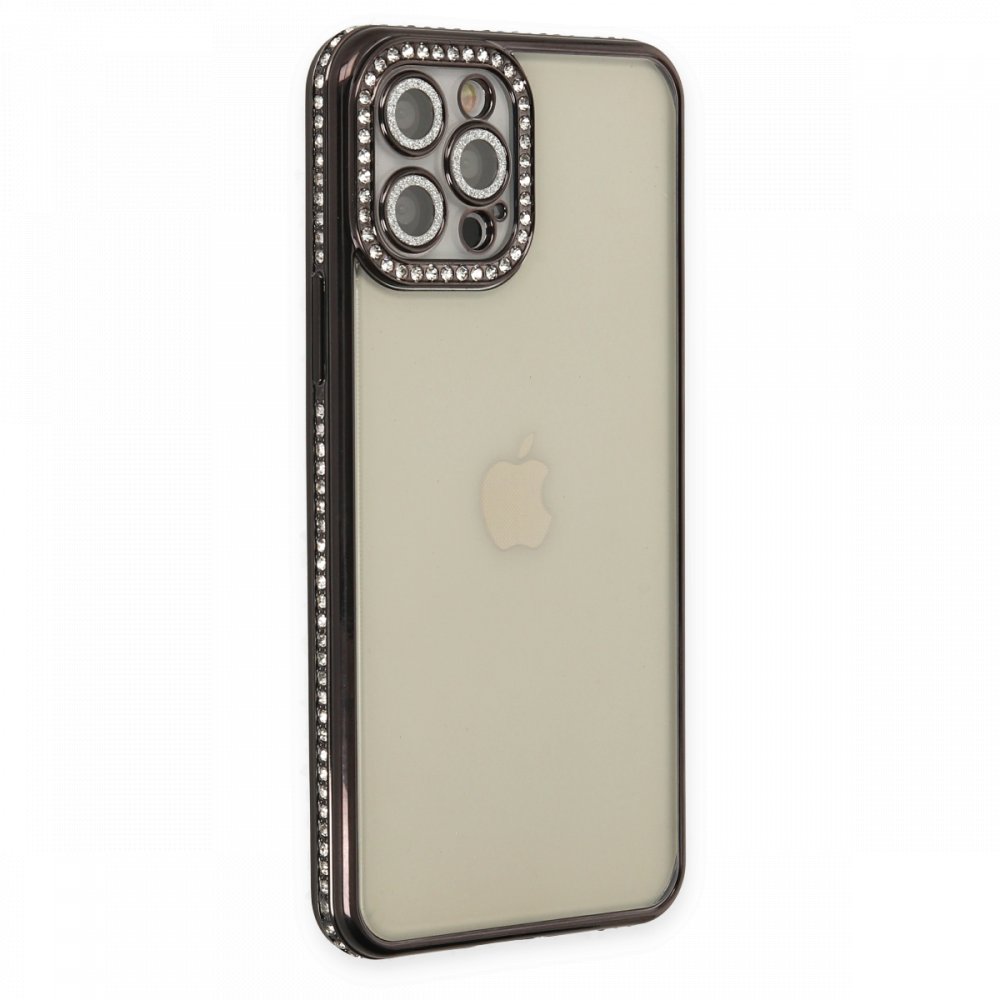  iPhone 12 Pro Max Kılıf Joke Taşlı Silikon - Siyah