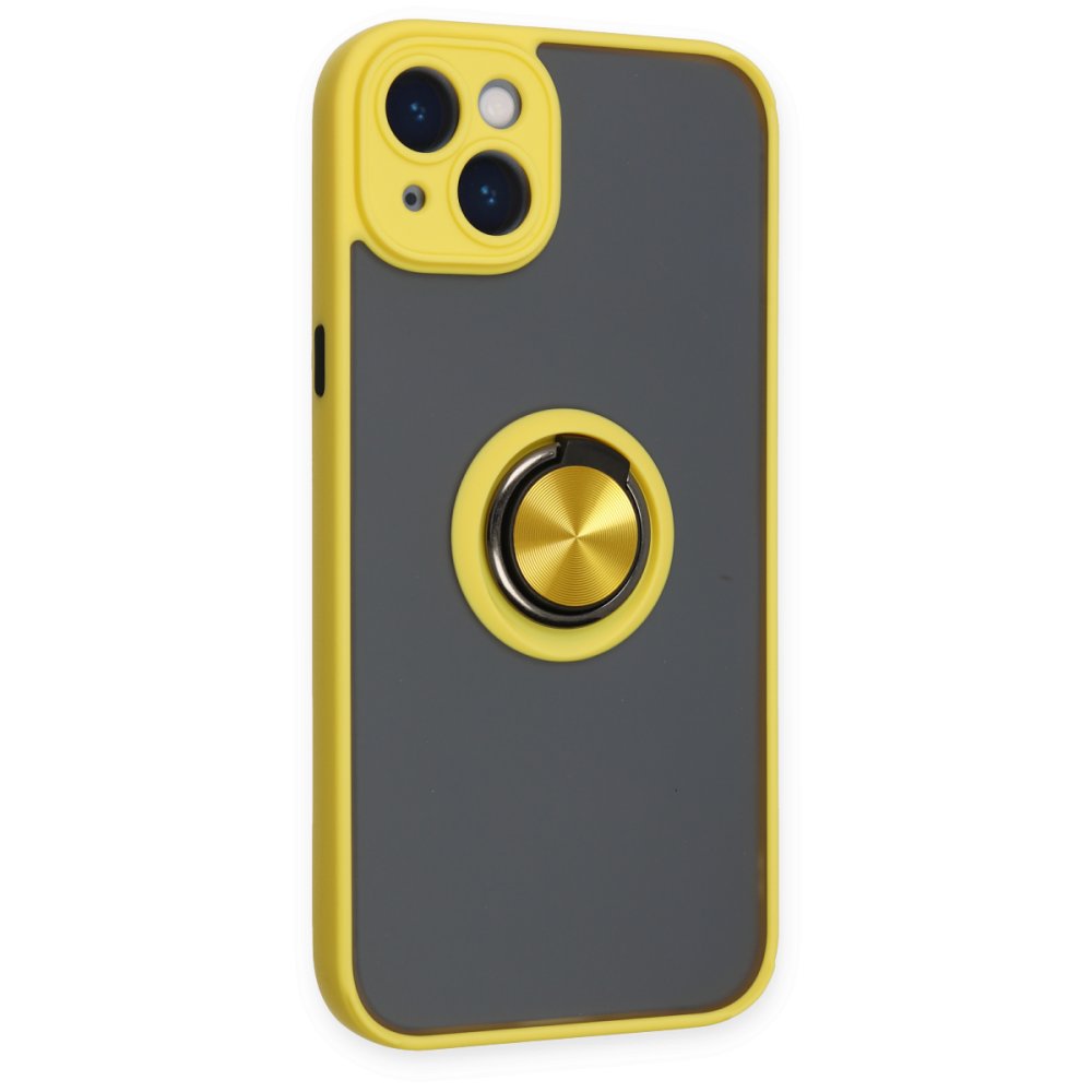 iPhone 14 Kılıf Montreal Yüzüklü Silikon Kapak - Sarı iPhone 14 Kılıf Montreal Yüzüklü Silikon Kapak - Sarı