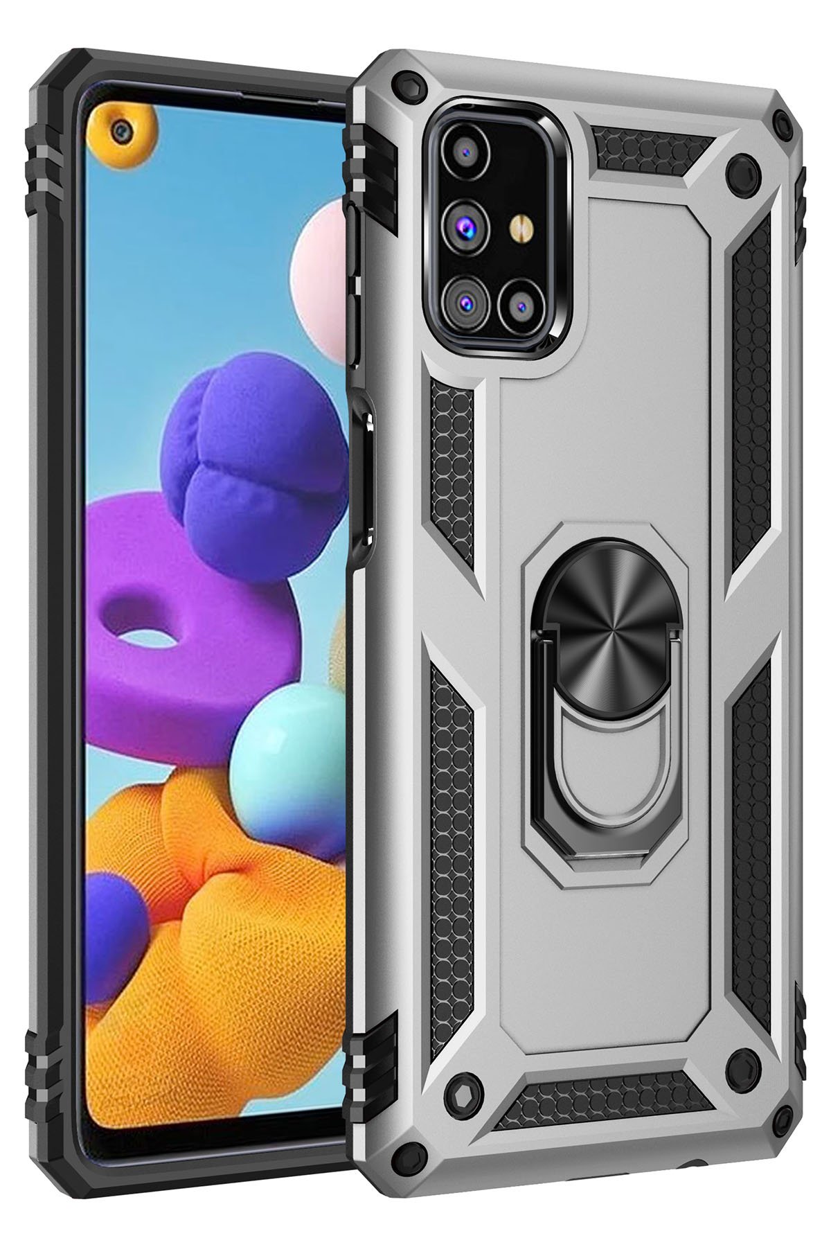  Samsung Galaxy M31S Kılıf Sofya Yüzüklü Silikon Kapak - Gümüş
