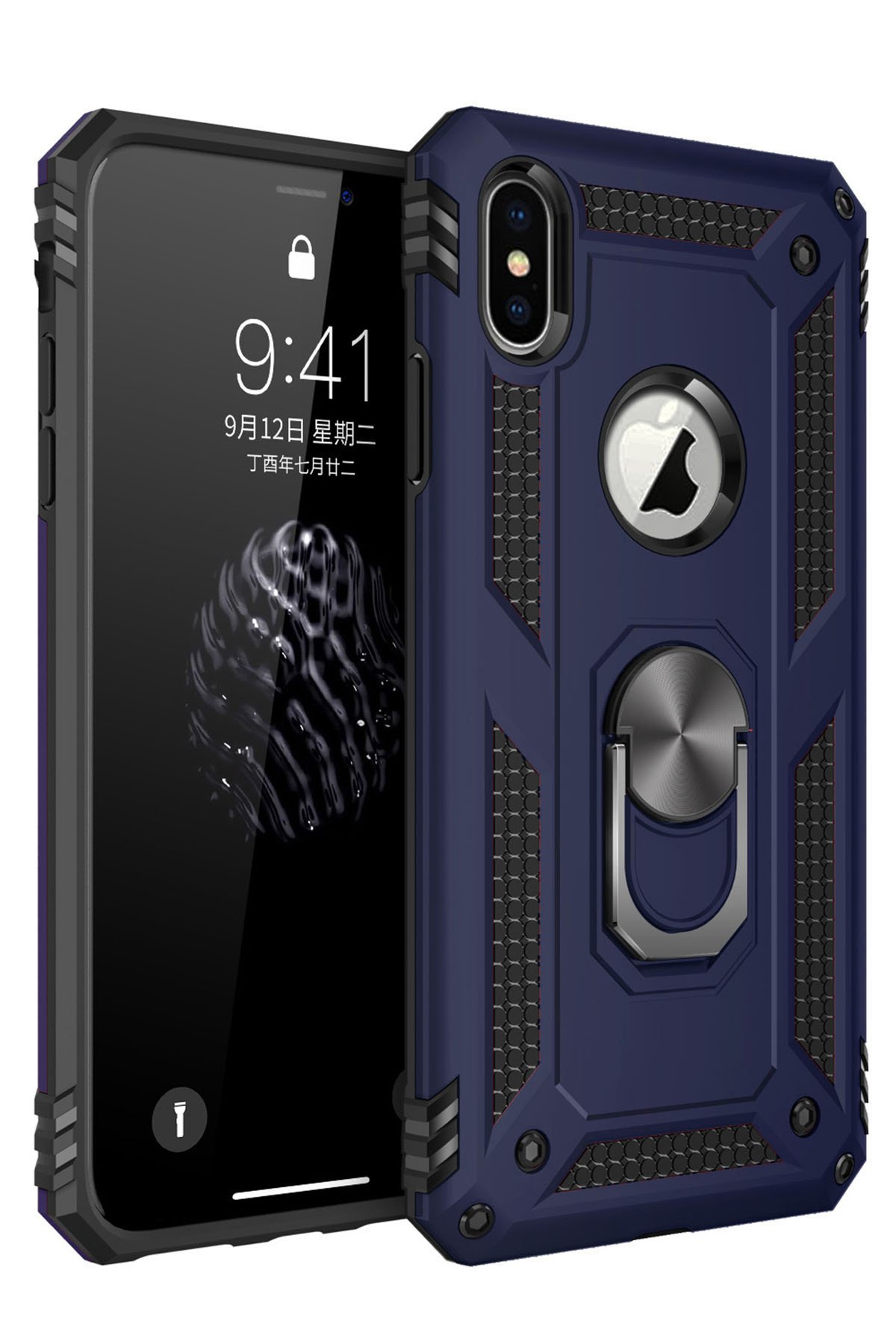  iPhone X Kılıf Sofya Yüzüklü Silikon Kapak - Lacivert