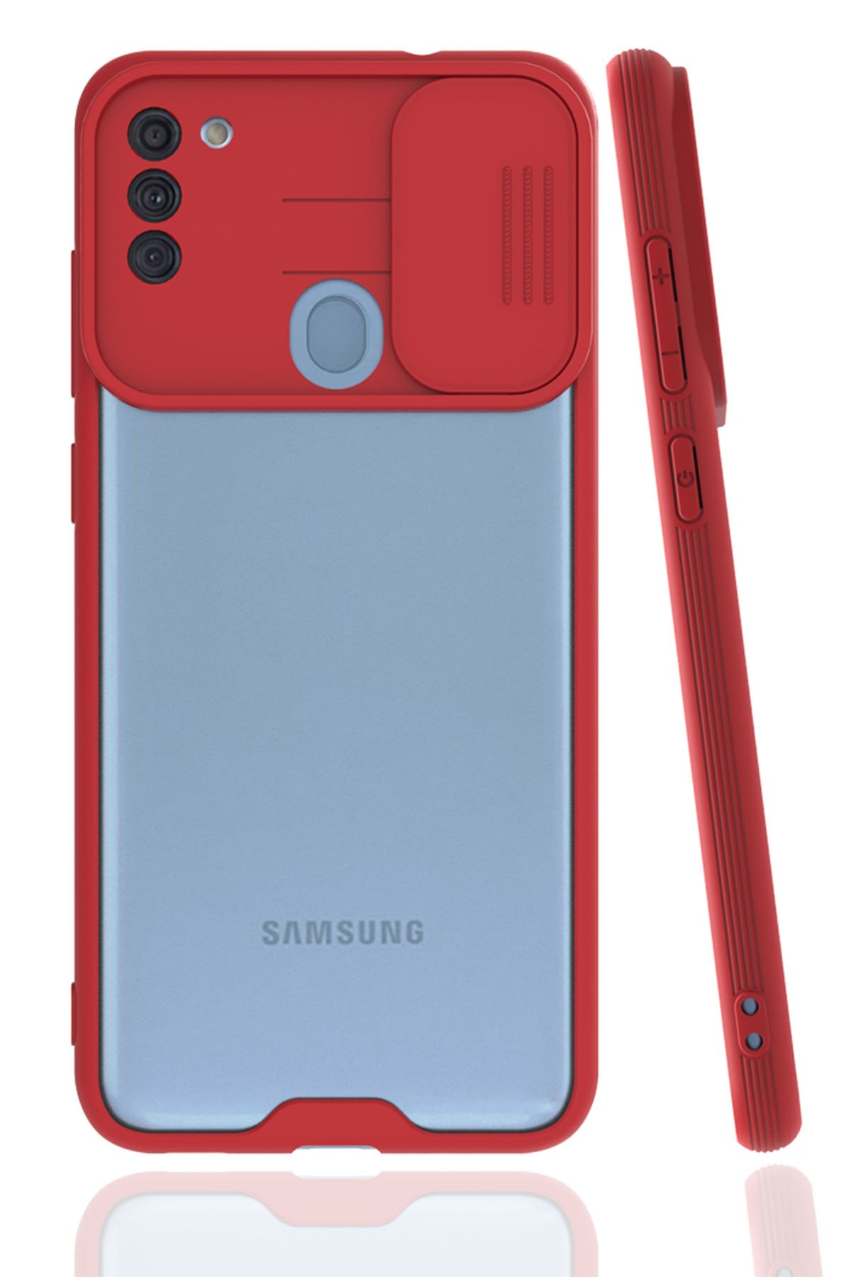  Samsung Galaxy A11 Kılıf Platin Kamera Koruma Silikon - Kırmızı