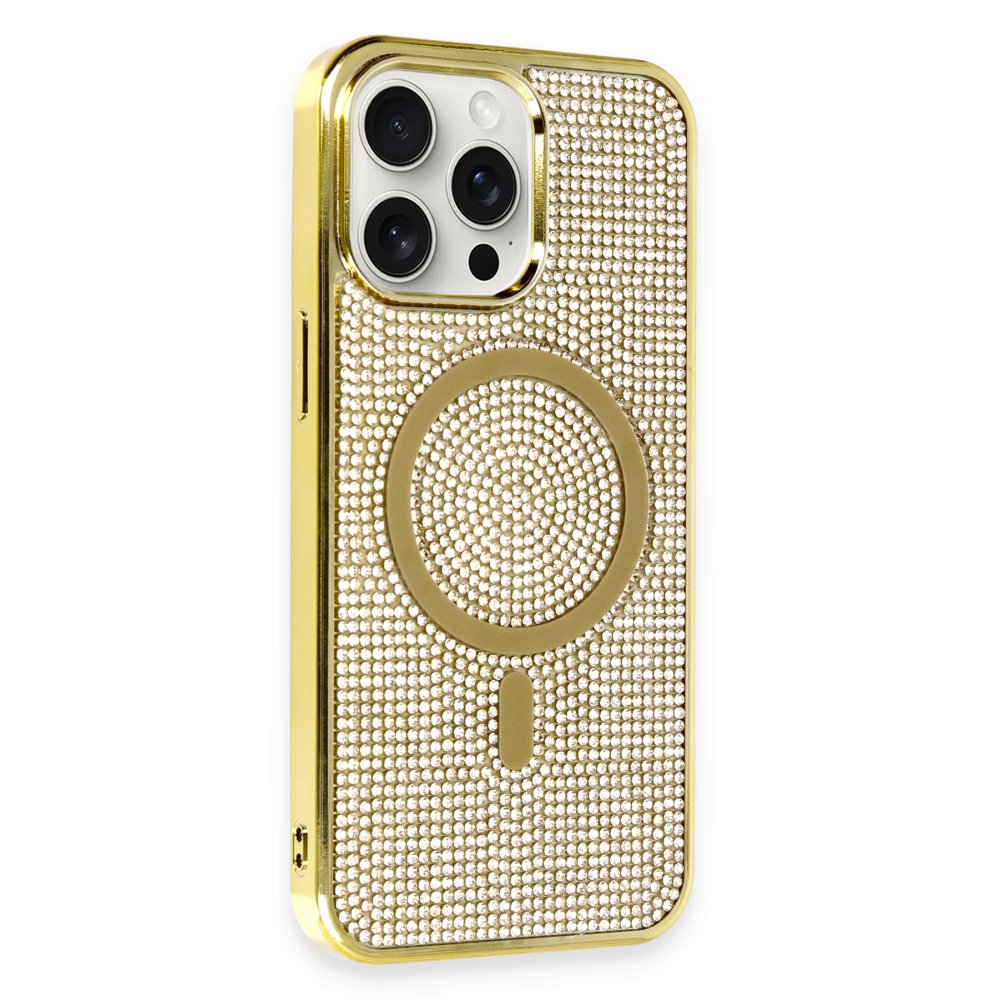  iPhone 14 Pro Max Kılıf Diamond Magsafe Kapak - Gold