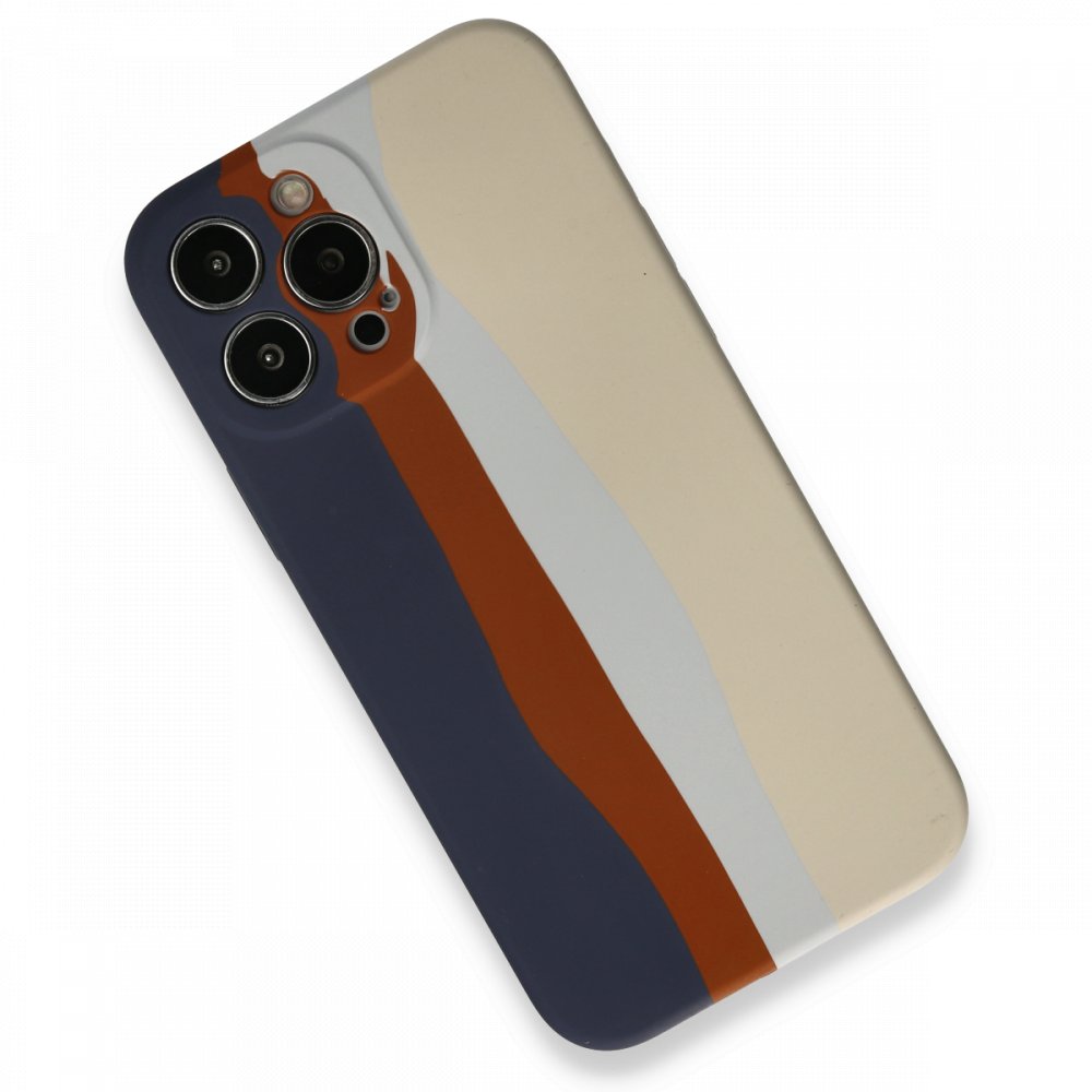  iPhone 13 Pro Kılıf Ebruli Lansman Silikon - Lacivert-Krem