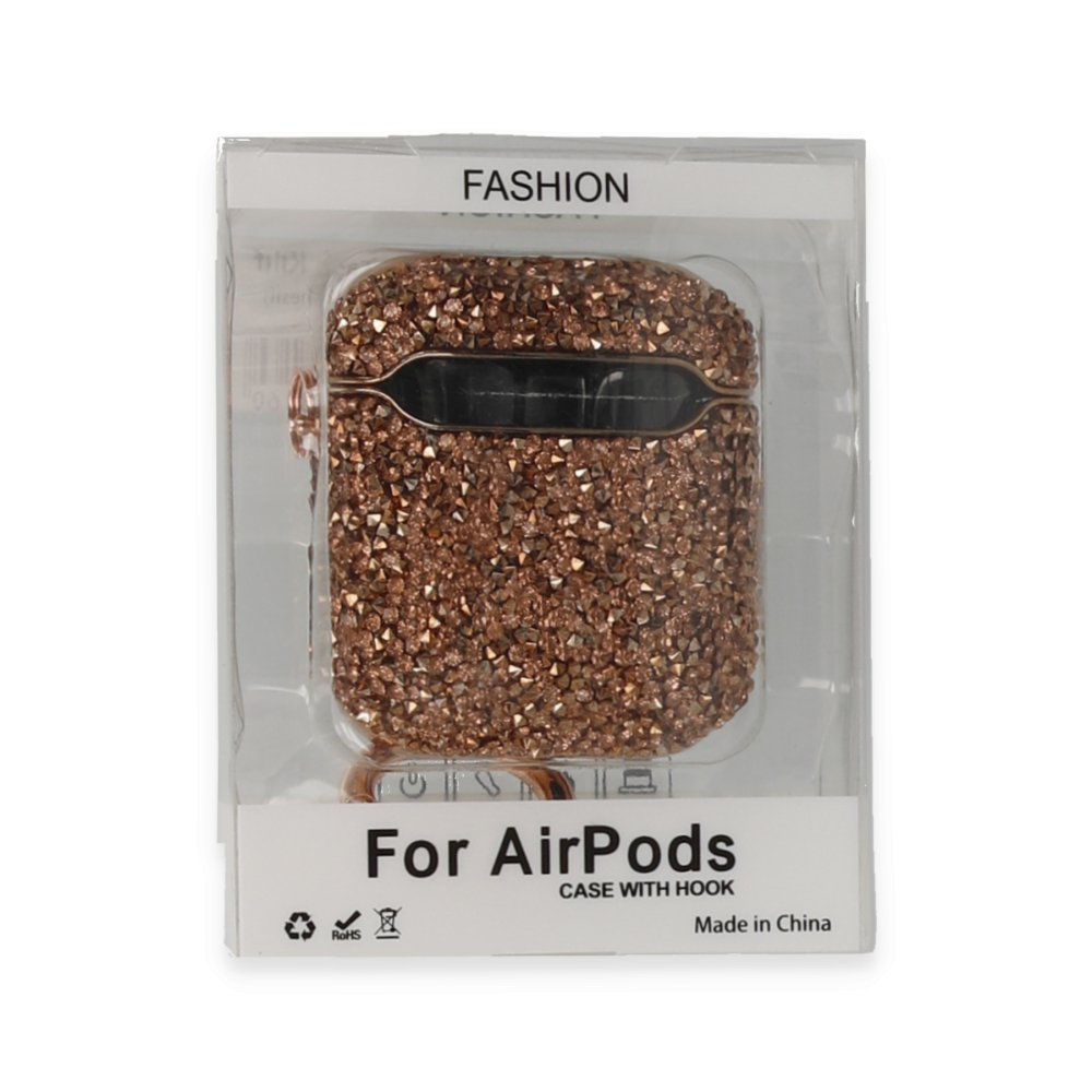  Airpods (1.nesil) Mira Taşlı Kılıf - Rose Gold