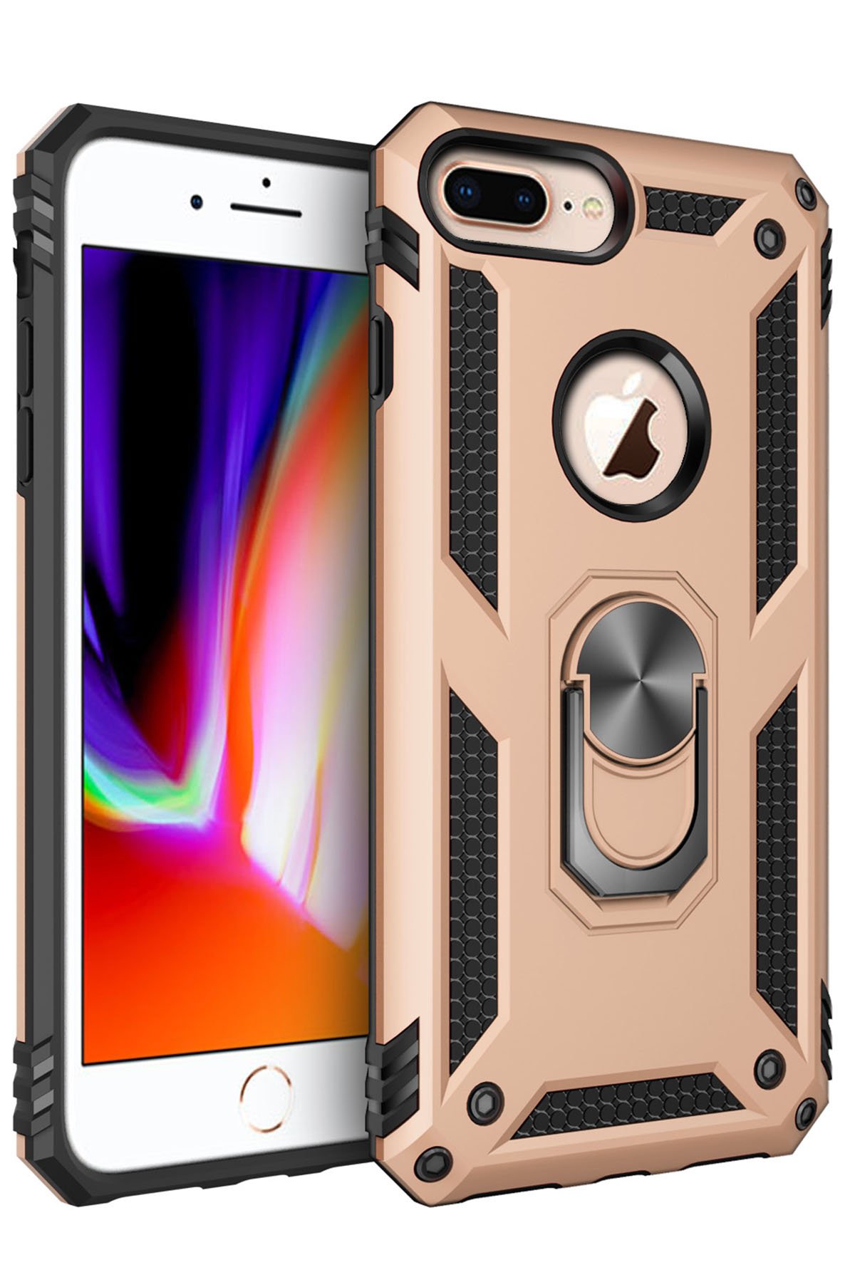 iPhone 8 Plus Kılıf Sofya Yüzüklü Silikon Kapak - Gold iPhone 8 Plus Kılıf Sofya Yüzüklü Silikon Kapak - Gold