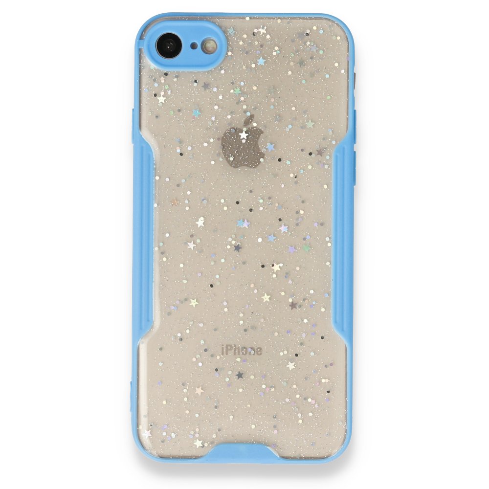  iPhone SE 2020 Kılıf Platin Simli Silikon - Mavi