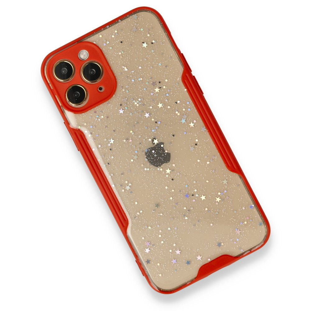  iPhone 12 Pro Kılıf Platin Simli Silikon - Kırmızı