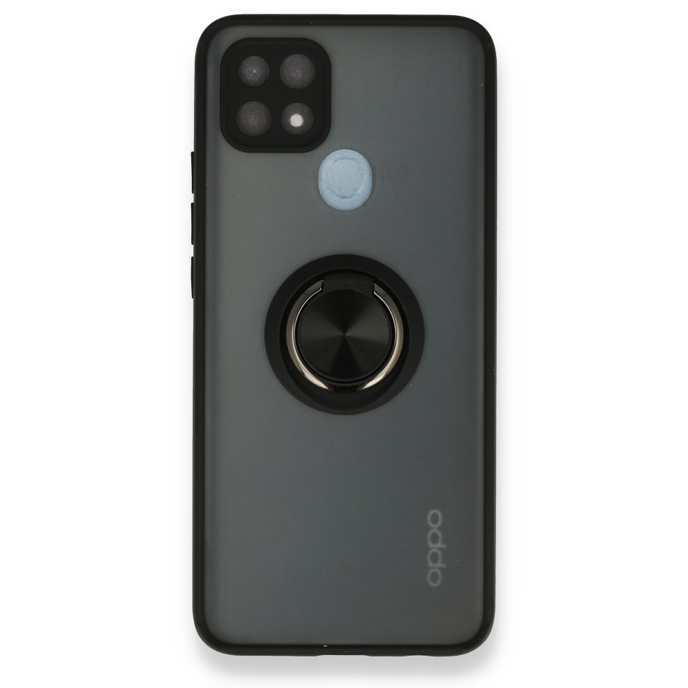  Oppo A15S Kılıf Montreal Yüzüklü Silikon Kapak - Siyah
