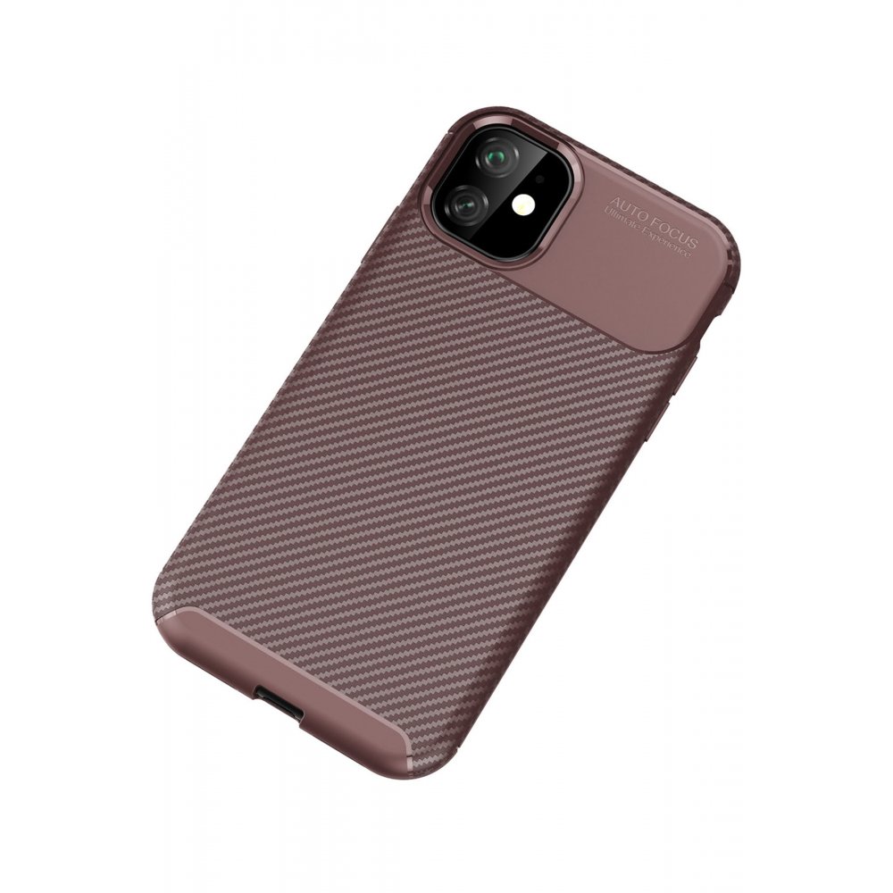  iPhone 11 Kılıf Auto Focus Karbon Kapak - Kahverengi
