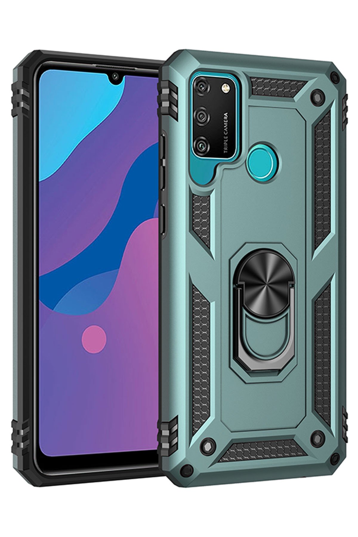  Huawei Y6P Kılıf Sofya Yüzüklü Silikon Kapak - Yeşil