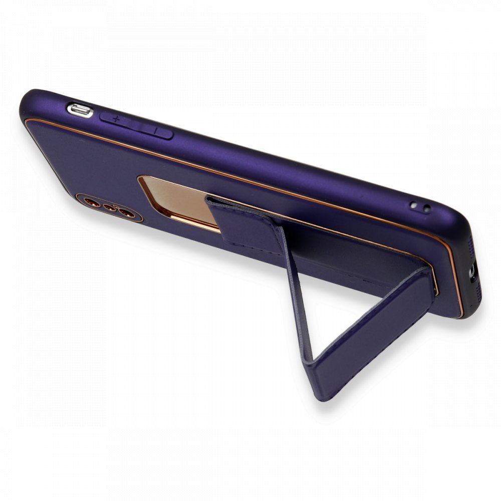 iPhone X Kılıf Coco Deri Standlı Kapak - Mor  iPhone X Kılıf Coco Deri Standlı Kapak - Mor