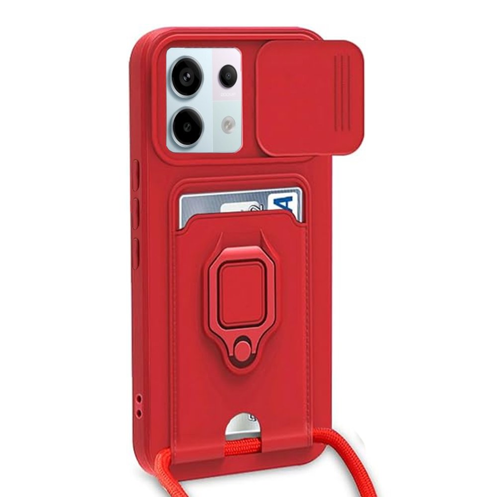 Redmi Note 13 Pro 5G Kılıf Zuma Kartvizitli Yüzüklü Silikon - Kırmızı