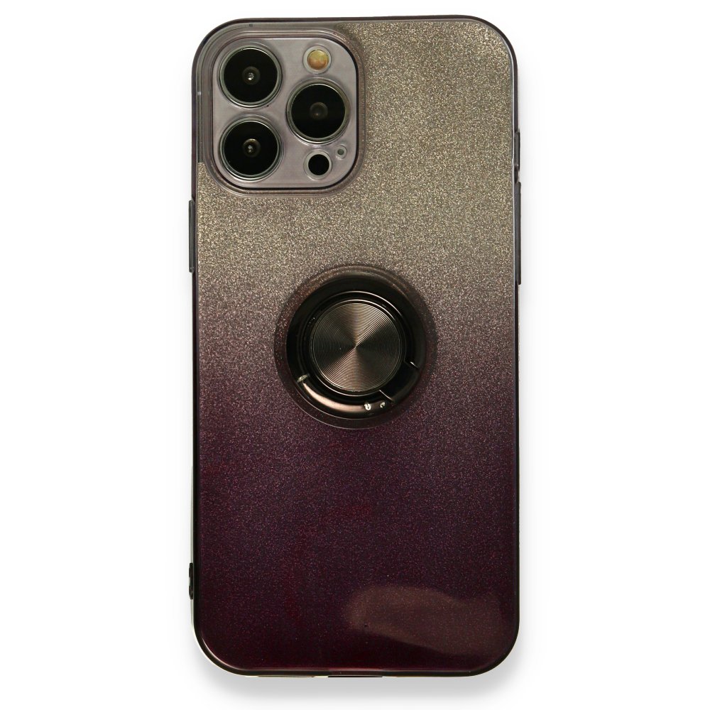  iPhone 13 Pro Max Kılıf Simli Yüzüklü Silikon - Siyah