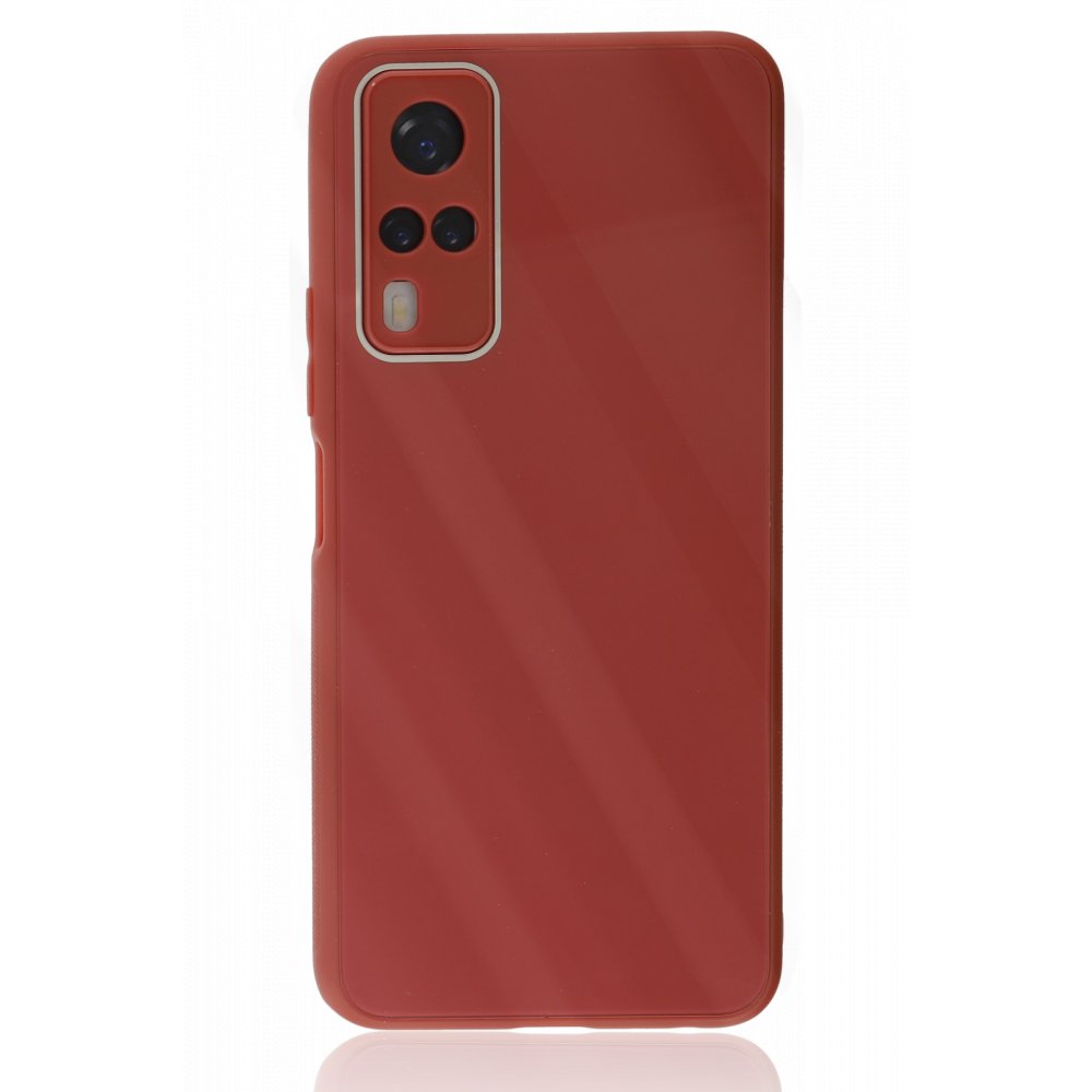  Vivo Y51 Kılıf Glass Kapak - Bordo